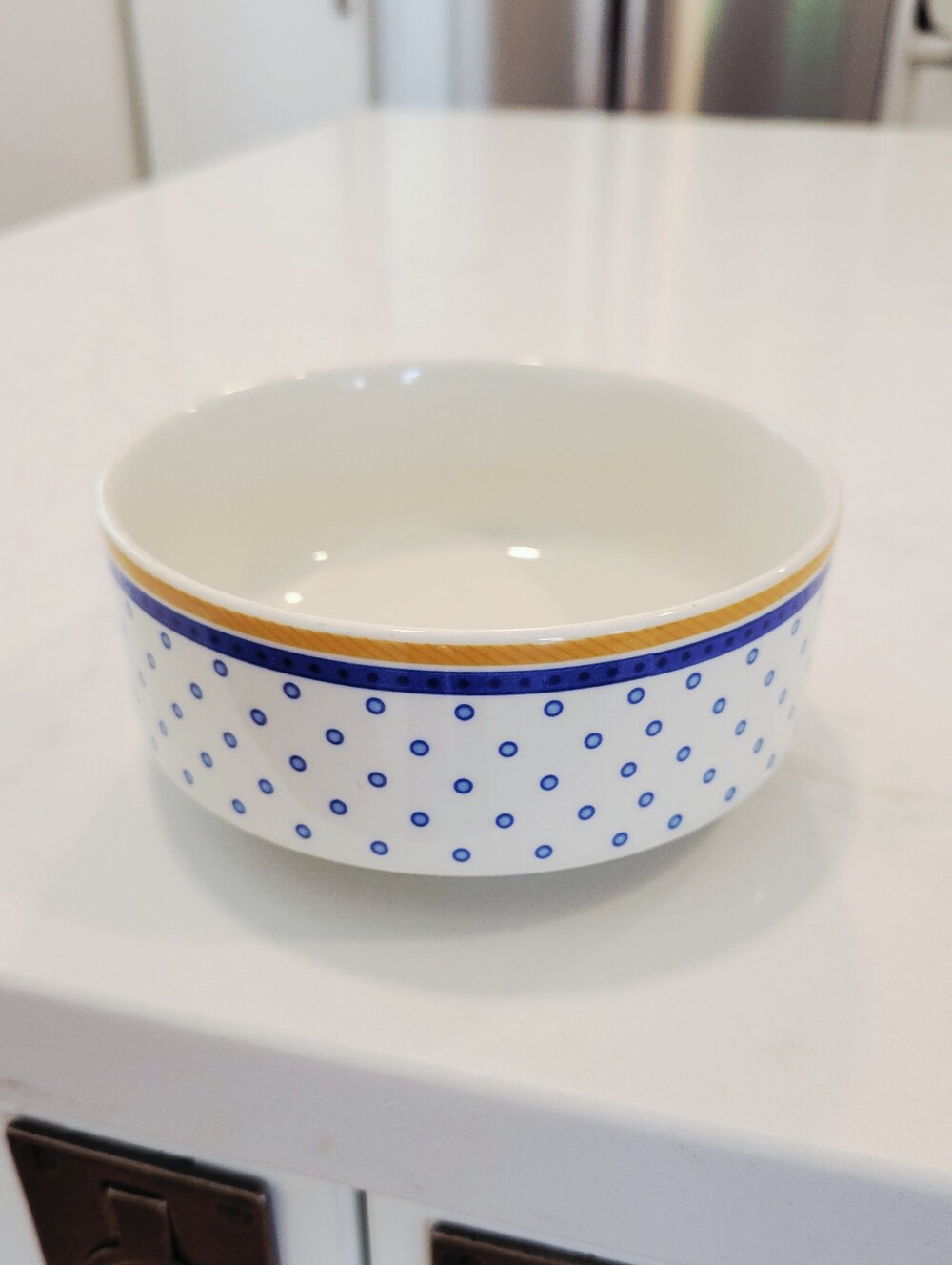 Villeroy & Boch Perpignan Bowl Glass Blue White Dot Design Yellow Stripe Kitchen